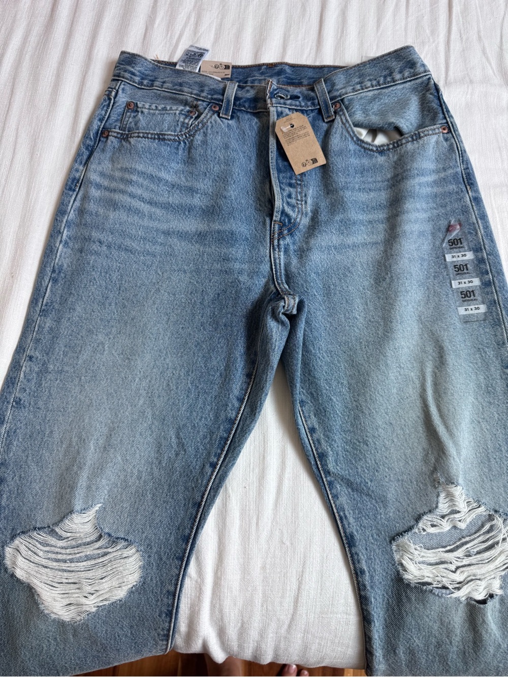 Levi's Light Blue Distressed 501 Jeans NWT 31x30
